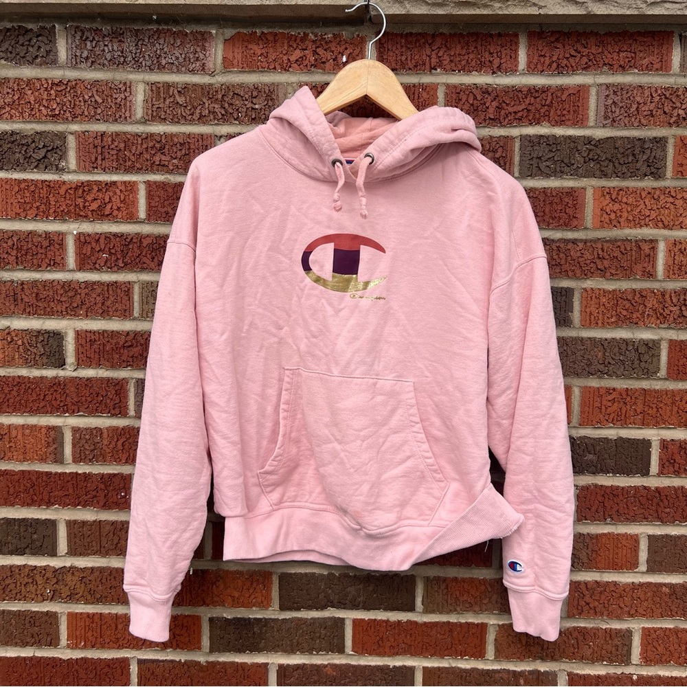 Champion Dusty Pink Graphic Logo Pullover Sweatshirt Hoodie